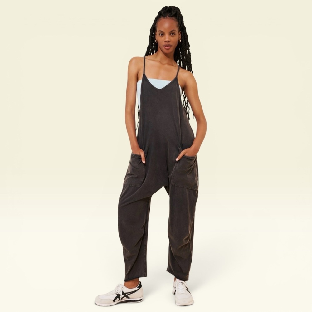 FP Movement Free People Hot Shot Washed Black Harem Jumpsuit S
